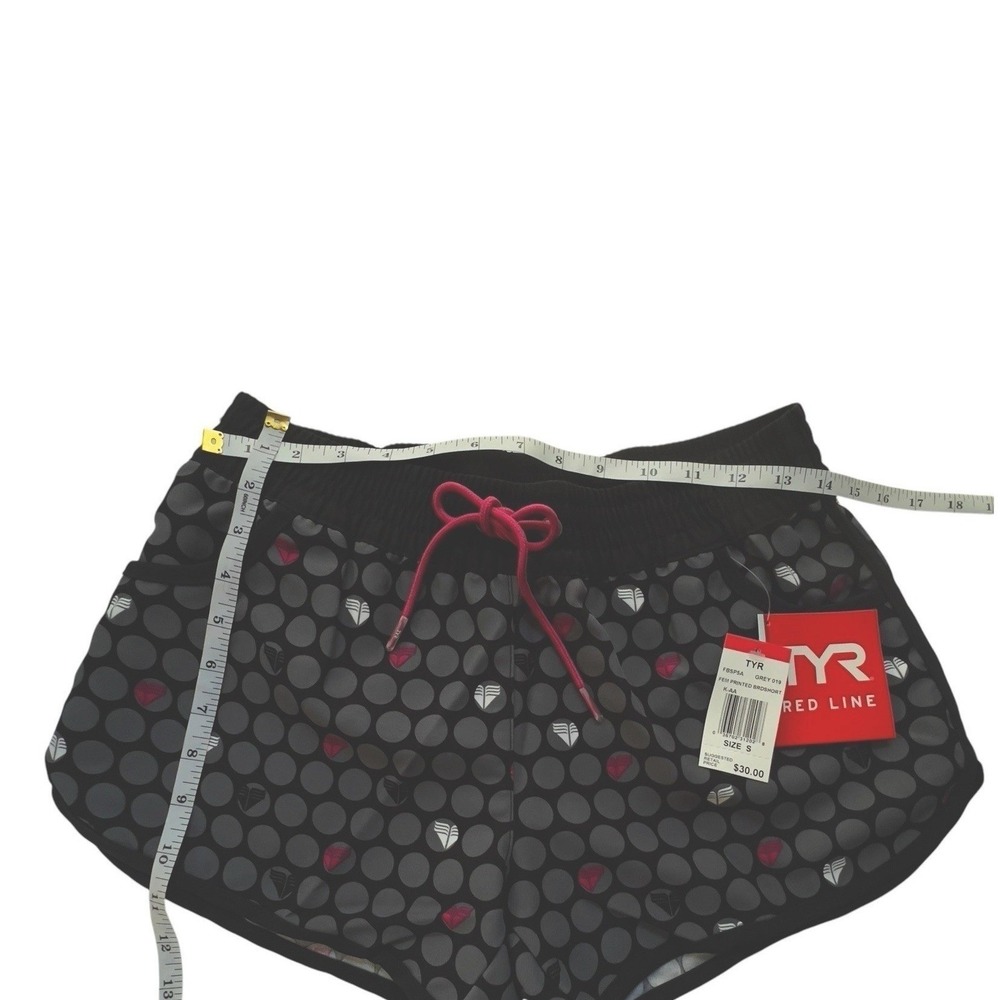 TYR Red Line Grey Polka Dot 3.5" Boardshort Pockets Pink Drawstring Small Sporty - Picture 6 of 8